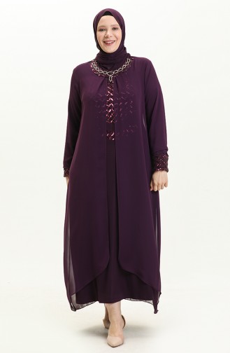 Robe de Soirée à Paillettes Grande Taille 2301-02 Plum 2301-02