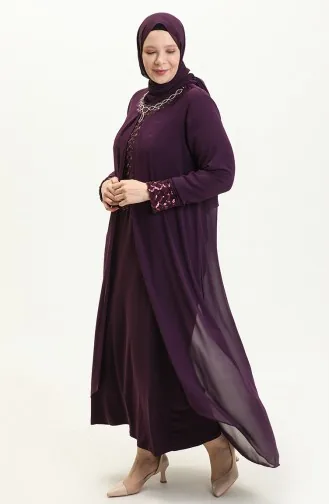 Übergröße Pailletten Abendkleid 2301-02 Lila 2301-02
