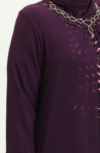 Robe de Soirée à Paillettes Grande Taille 2301-02 Plum 2301-02