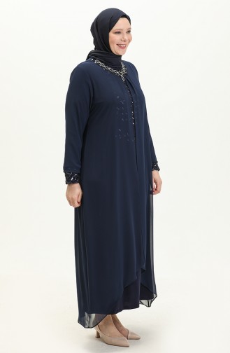 Navy Blue İslamitische Avondjurk 2301-03