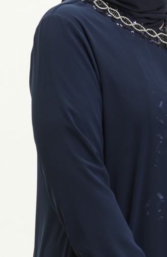 Robe de Soirée à Paillettes Grande Taille 2301-03 Bleu Marine 2301-03