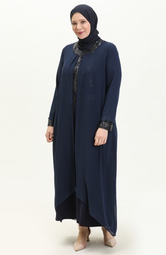 Robe de Soirée à Paillettes Grande Taille 2305-02 Bleu Marine 2305-02