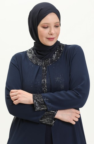 Navy Blue İslamitische Avondjurk 2305-02