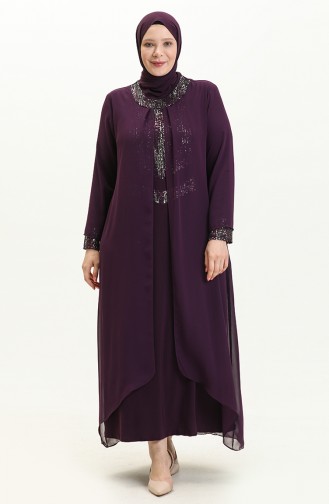 Robe de Soirée à Paillettes Grande Taille 2305-03 Plum 2305-03