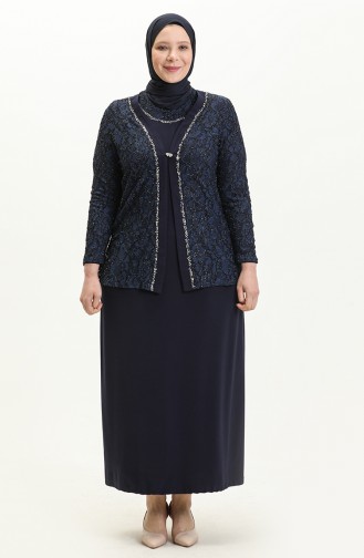 Navy Blue İslamitische Avondjurk 2306-02