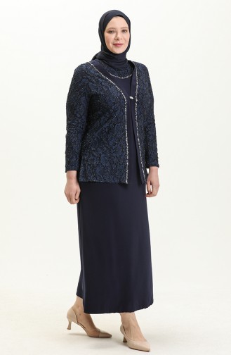 Navy Blue İslamitische Avondjurk 2306-02