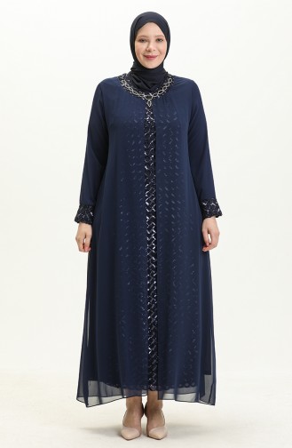 Navy Blue İslamitische Avondjurk 2307-01