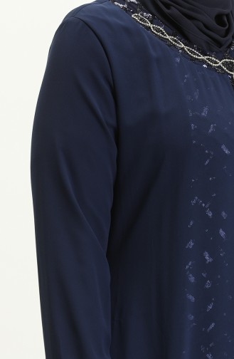 Robe de Soirée à Paillettes Grande Taille 2307-01 Bleu Marine 2307-01