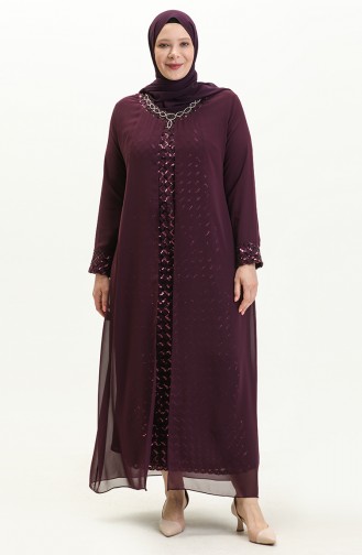 Robe de Soirée à Paillettes Grande Taille 2307-02 Plum 2307-02