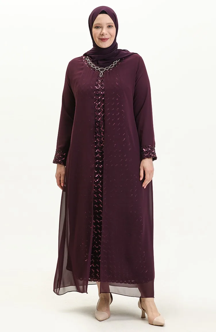 Übergröße Pailletten Abendkleid 2307-02 Zwetschge 2307-02