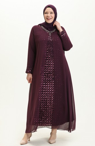 Plus Size Sequined Evening Dress 2307-02 Plum 2307-02