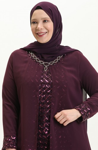 Robe de Soirée à Paillettes Grande Taille 2307-02 Plum 2307-02