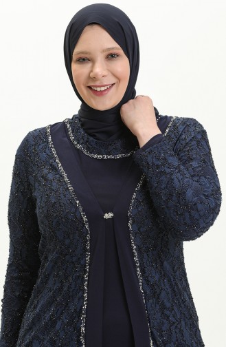 Navy Blue İslamitische Avondjurk 2315-01