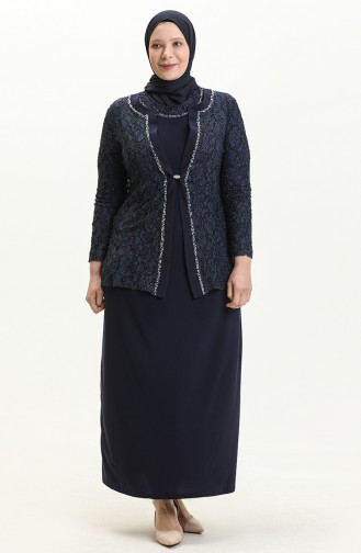 Navy Blue İslamitische Avondjurk 2317-02