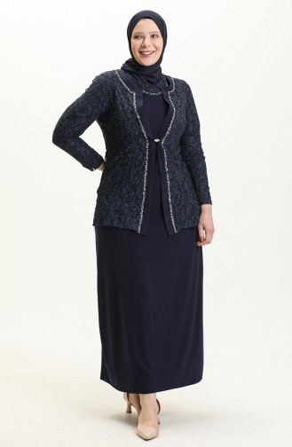 Navy Blue İslamitische Avondjurk 2317-02