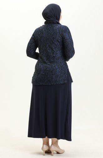 Navy Blue İslamitische Avondjurk 2317-02