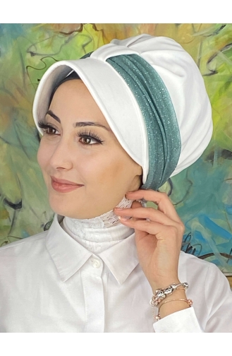 Chapeau écharpe En Mousseline De Soie Argenté Gris Clair Velcro SBT19FSPK16-10 Blanc Vert Menthe Clair 19FSPK16-10