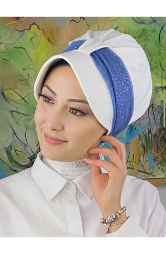 Chapeau écharpe En Mousseline De Soie à Paillettes Gris Clair Velcro SBT19FSPK16-14 Blanc Indigo 19FSPK16-14