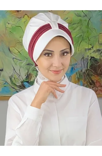 Velcro Light Gray Silvery Chiffon Scarf Hat SBT19FSPK16-02 White Claret Red 19FSPK16-02