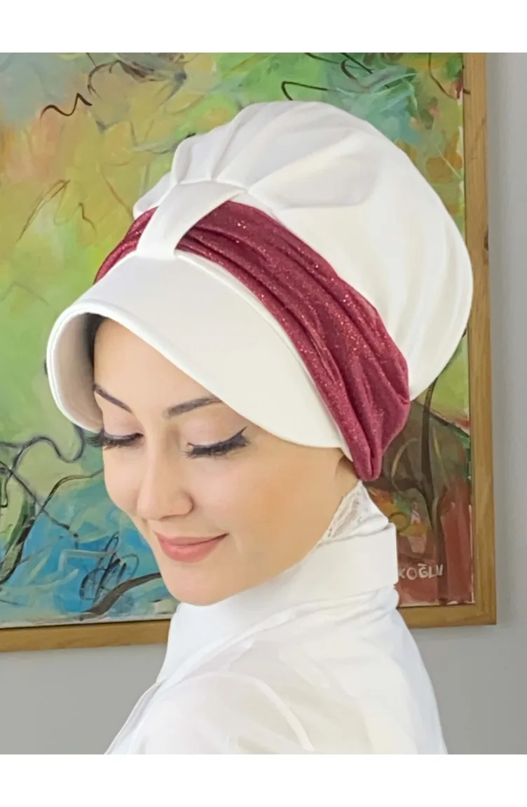 Velcro Light Gray Silvery Chiffon Scarf Hat SBT19FSPK16-02 White Claret Red 19FSPK16-02
