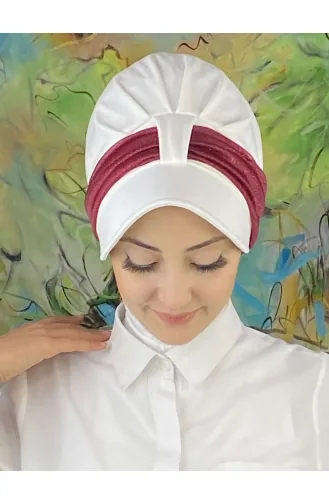 Velcro Light Gray Silvery Chiffon Scarf Hat SBT19FSPK16-02 White Claret Red 19FSPK16-02
