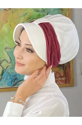 Velcro Light Gray Silvery Chiffon Scarf Hat SBT19FSPK16-02 White Claret Red 19FSPK16-02