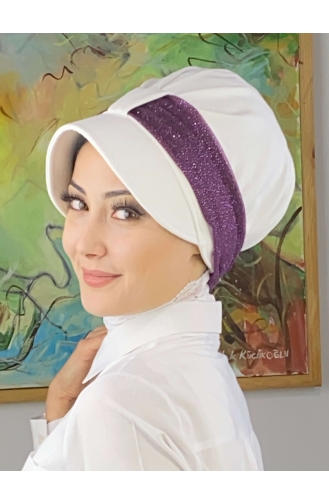 Chapeau écharpe En Mousseline De Soie Argenté Gris Clair Velcro SBT19FSPK16-03 Blanc Violet Foncé 19FSPK16-03