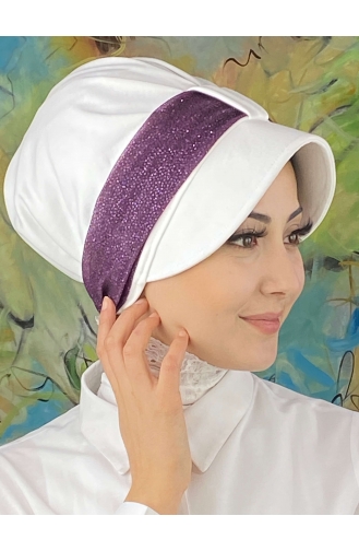 Chapeau écharpe En Mousseline De Soie Argenté Gris Clair Velcro SBT19FSPK16-03 Blanc Violet Foncé 19FSPK16-03