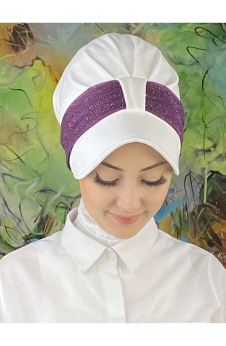 Chapeau écharpe En Mousseline De Soie Argenté Gris Clair Velcro SBT19FSPK16-03 Blanc Violet Foncé 19FSPK16-03