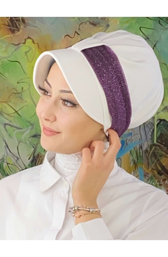 Chapeau écharpe En Mousseline De Soie Argenté Gris Clair Velcro SBT19FSPK16-03 Blanc Violet Foncé 19FSPK16-03