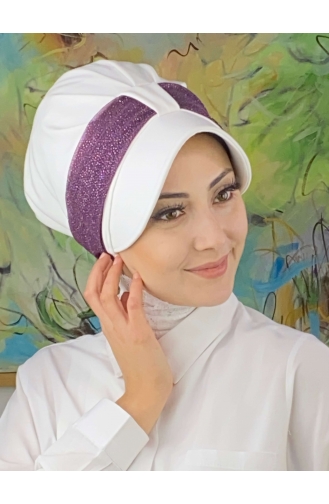 Chapeau écharpe En Mousseline De Soie Argenté Gris Clair Velcro SBT19FSPK16-03 Blanc Violet Foncé 19FSPK16-03