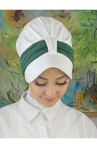 قبعة فيلكرو وشاح شيفون رمادي فاتح فضي SBT19FSPK16-05 أبيض أخضر زمردي 19FSPK16-05