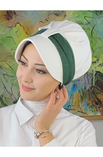 Velcro Light Gray Silvery Chiffon Scarf Hat SBT19FSPK16-05 White Emerald Green 19FSPK16-05