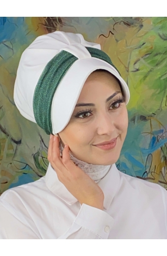 قبعة فيلكرو وشاح شيفون رمادي فاتح فضي SBT19FSPK16-05 أبيض أخضر زمردي 19FSPK16-05