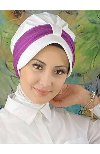 قبعة فيلكرو وشاح شيفون رمادي فاتح فضي SBT19FSPK16-09 أبيض أرجواني فاتح 19FSPK16-09