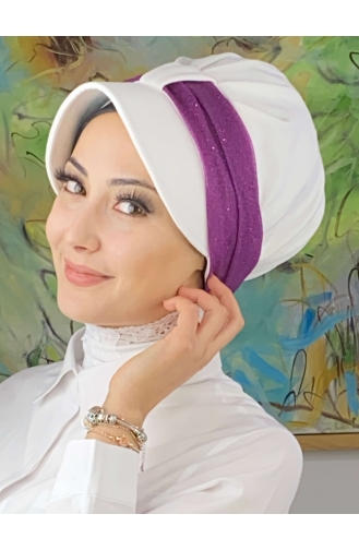 Chapeau écharpe En Mousseline De Soie Gris Clair Argenté Velcro SBT19FSPK16-09 Blanc Violet Clair 19FSPK16-09