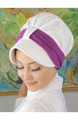 Chapeau écharpe En Mousseline De Soie Gris Clair Argenté Velcro SBT19FSPK16-09 Blanc Violet Clair 19FSPK16-09