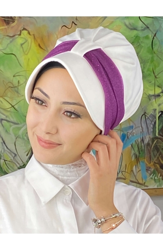 Chapeau écharpe En Mousseline De Soie Gris Clair Argenté Velcro SBT19FSPK16-09 Blanc Violet Clair 19FSPK16-09