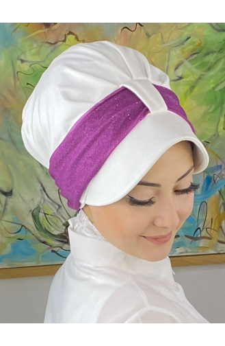 Velcro Light Gray Silvery Chiffon Scarf Hat SBT19FSPK16-09 White Light Purple 19FSPK16-09