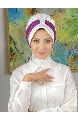Chapeau écharpe En Mousseline De Soie Gris Clair Argenté Velcro SBT19FSPK16-09 Blanc Violet Clair 19FSPK16-09