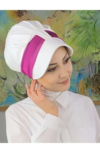 Cırtcırtlı Kırmızı Fransız Şifon Fularlı Şapka SBT19FSPK1-11 Beyaz Fuşya