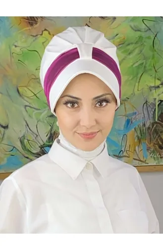 Cırtcırtlı Kırmızı Fransız Şifon Fularlı Şapka SBT19FSPK1-11 Beyaz Fuşya