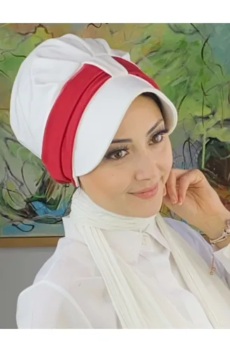 Velcro Red French Chiffon Scarf Hat SBT19FSPK1-01 White Red 19FSPK1-01