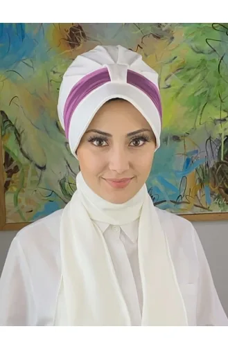 Chapeau écharpe En Mousseline De Soie Française Rouge Velcro SBT19FSPK1-07 Blanc Violet Clair 19FSPK1-07