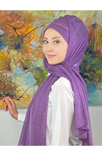 Saray Model Fransız Şifon Drapeli Simli Hazır Şal SBT4YDSAL1-02 Leylak Rengi