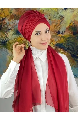 Saray Model Simli Drapeli Fransız Şifon Hazır Şal SBT4YDSAL27-13 Kırmızı
