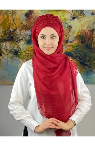Saray Model Simli Drapeli Fransız Şifon Hazır Şal SBT4YDSAL27-13 Kırmızı