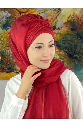 Saray Model Simli Drapeli Fransız Şifon Hazır Şal SBT4YDSAL27-13 Kırmızı