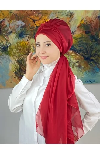 Saray Model Simli Drapeli Fransız Şifon Hazır Şal SBT4YDSAL27-13 Kırmızı