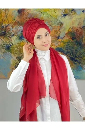 Saray Model Simli Drapeli Fransız Şifon Hazır Şal SBT4YDSAL27-13 Kırmızı